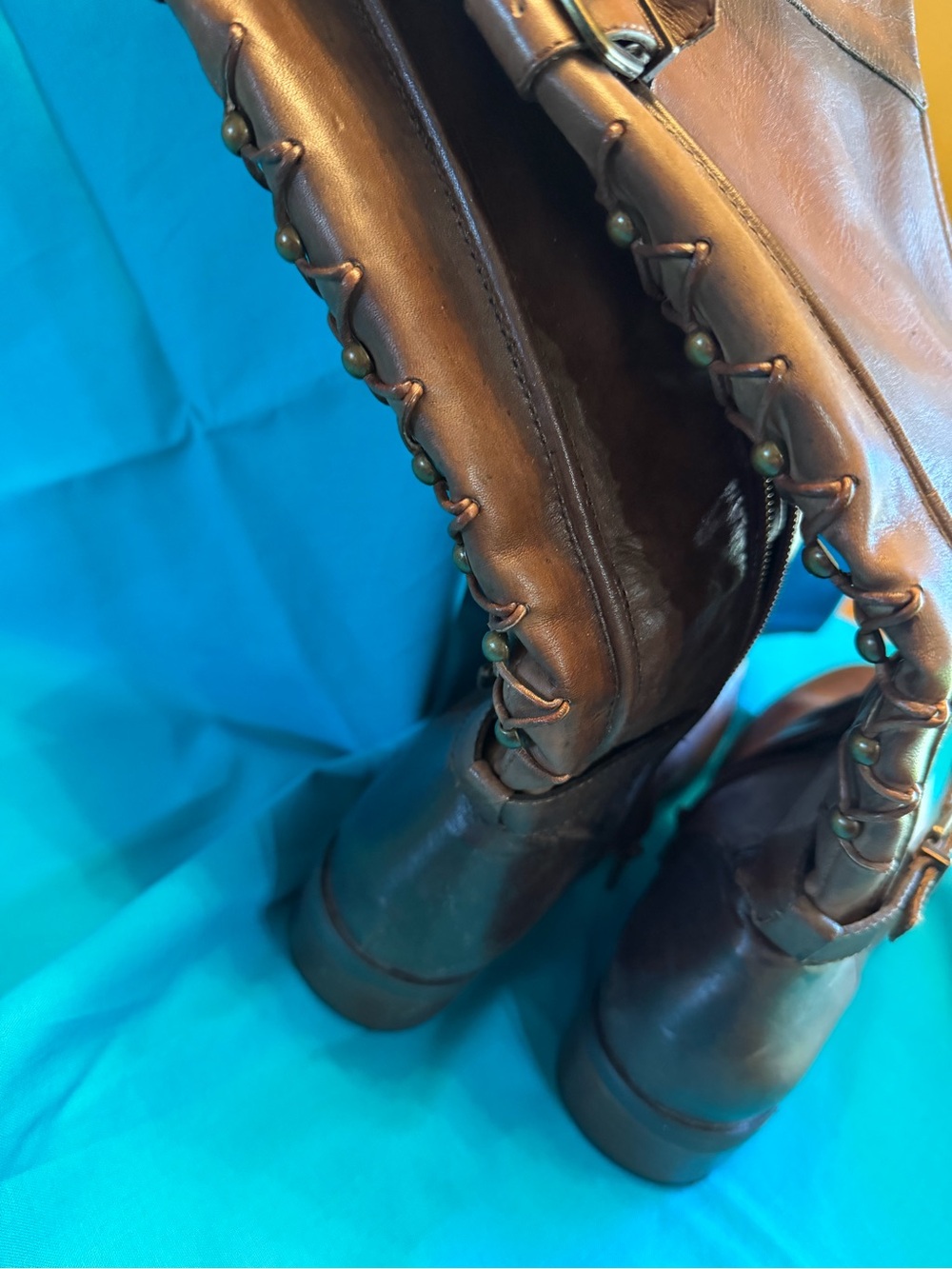 Women’s Brown Leather knee high Boots. A side zipper helps for easy on and off. - Picture 2 of 6